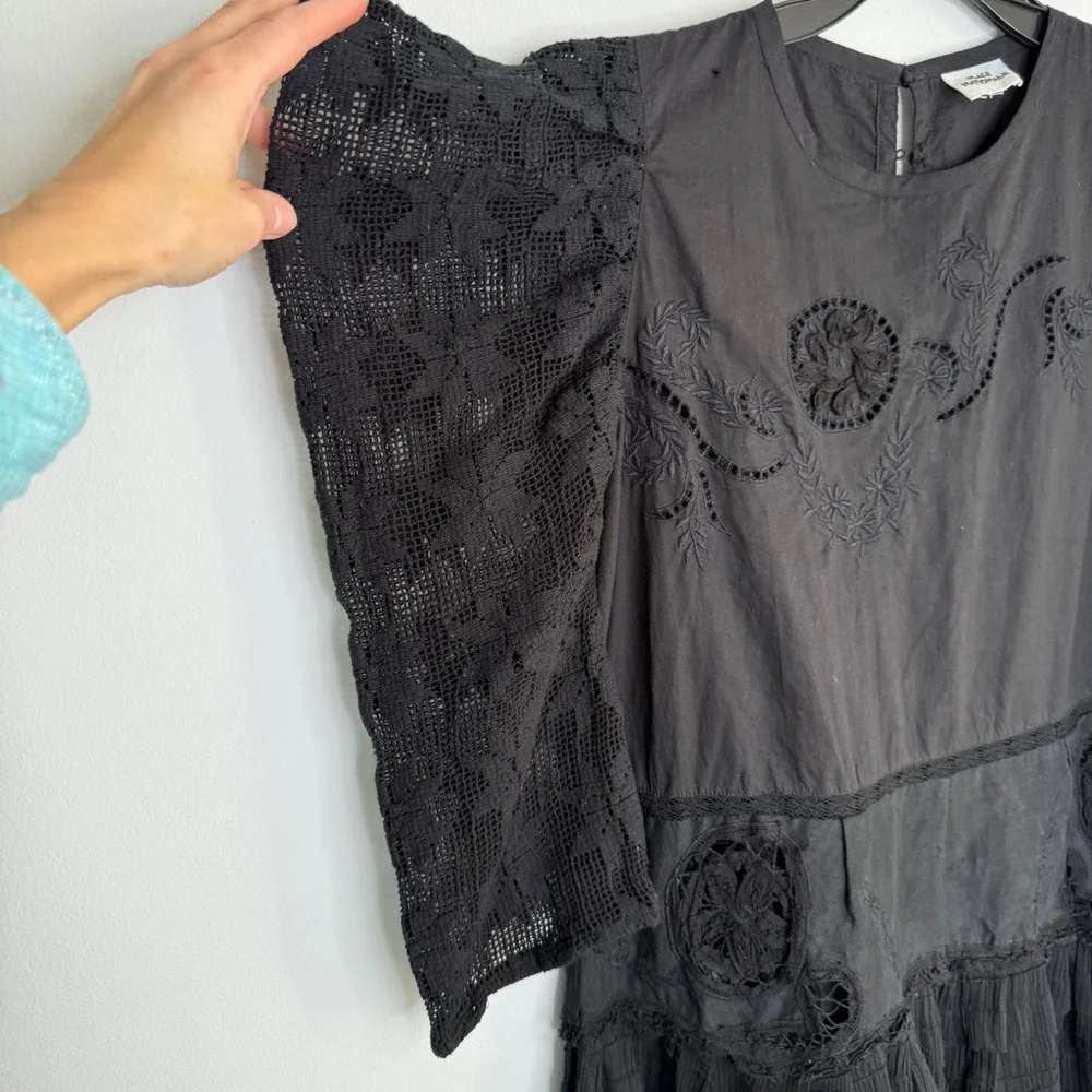 C30 Free People Place Nationale La Tourrache Lace Puff‎ Sleeve Embroidered Dress